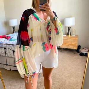 H&M Studio WATERCOLOR TIERED SHEER BLOUSON